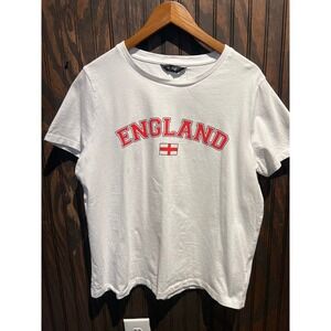 F&F England Graphic T-Shirt White Red Block Lettering St Georges Cross Tee